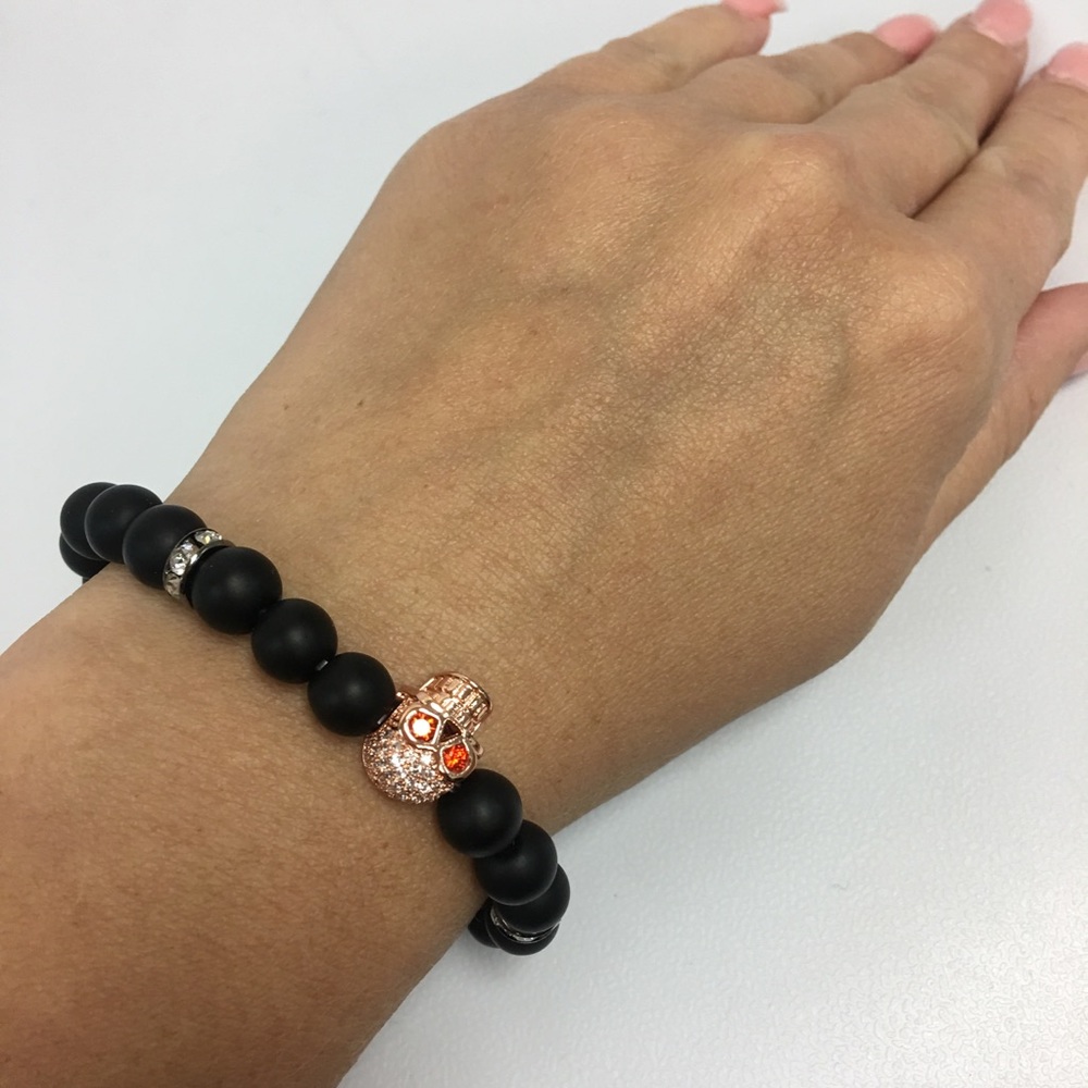 Handmade stone beads stretch bracelet with charm - Picture 3 of 3